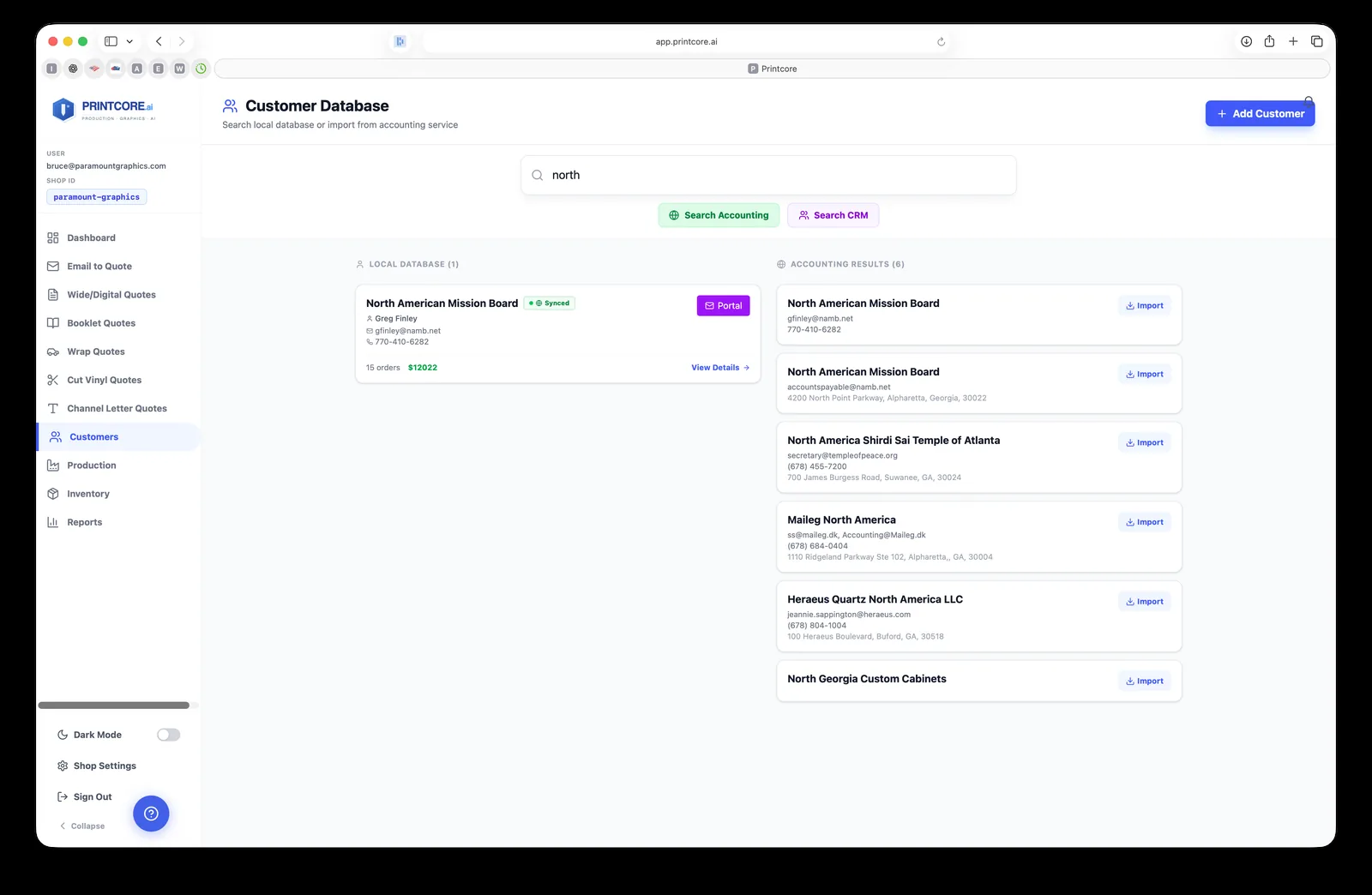 Search across your customers and your accounting
