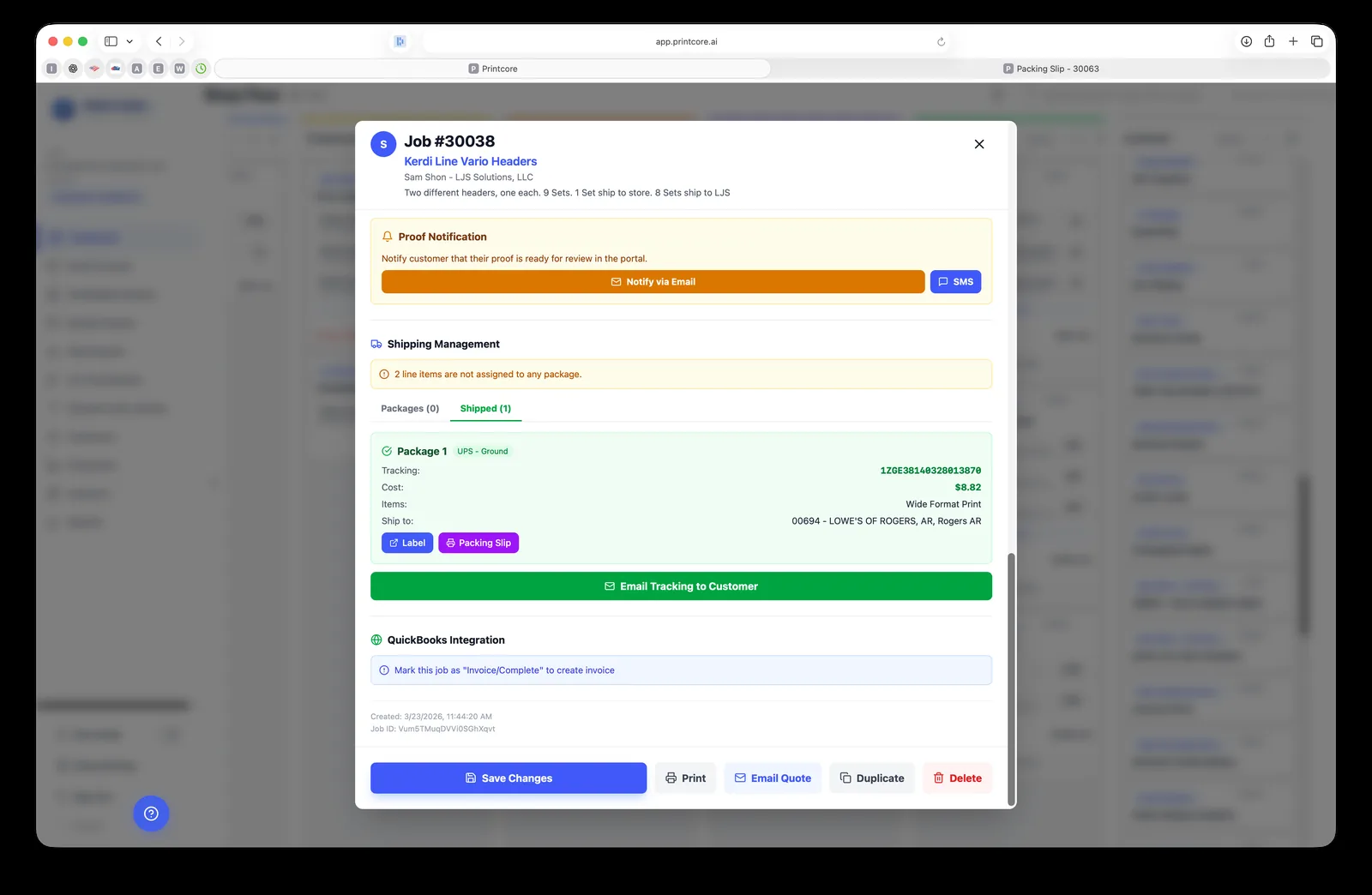 Notify the customer & track