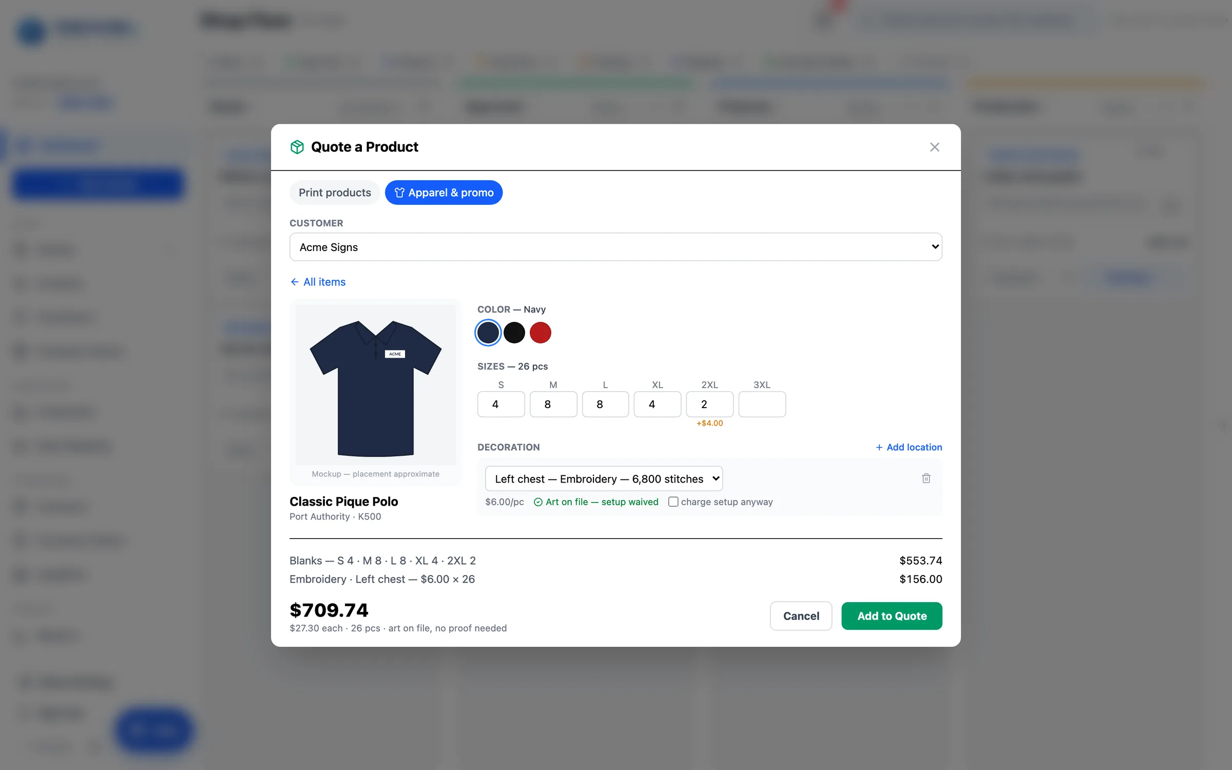 Color, sizes, decoration — and a mockup