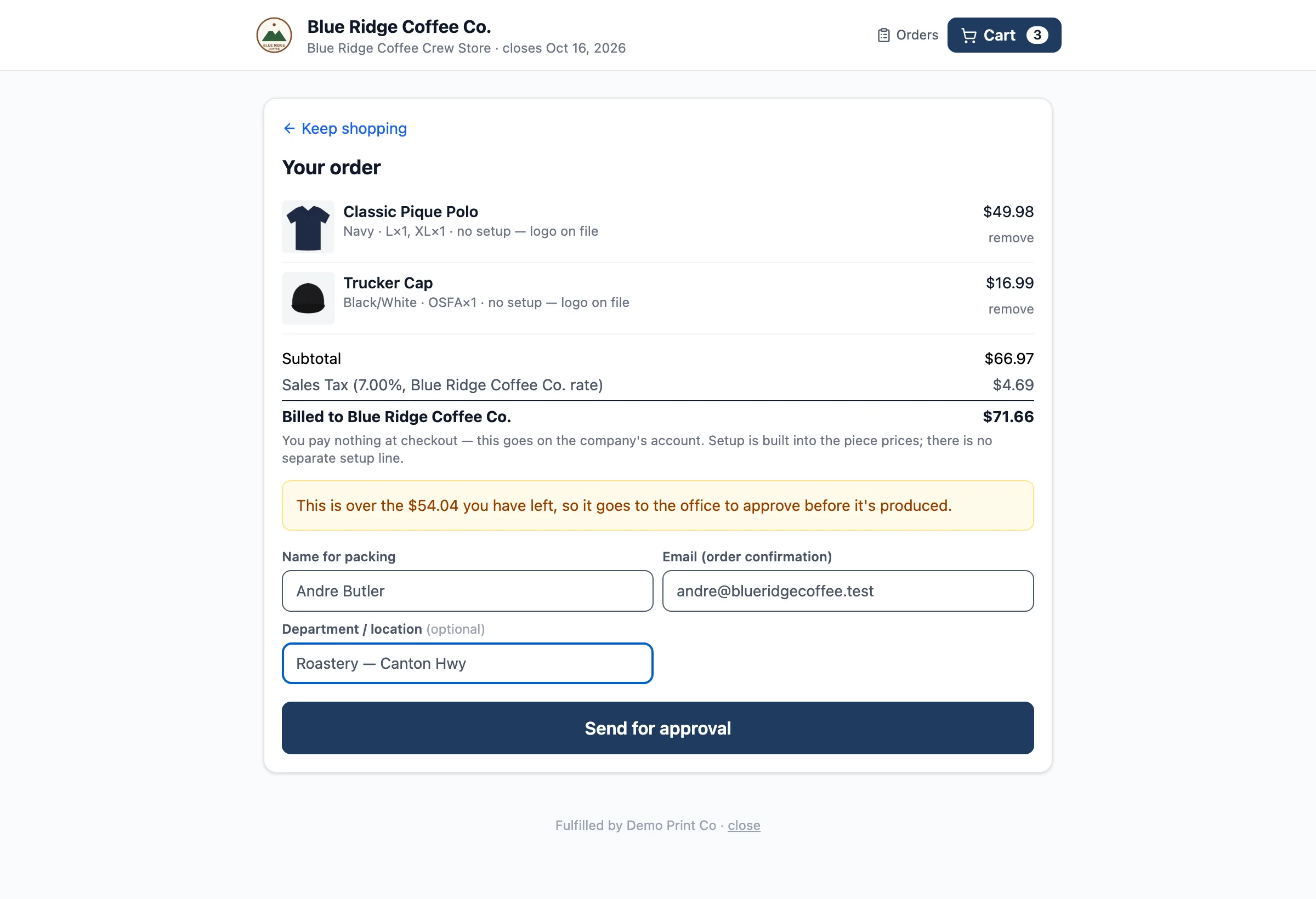 Checkout on the company account