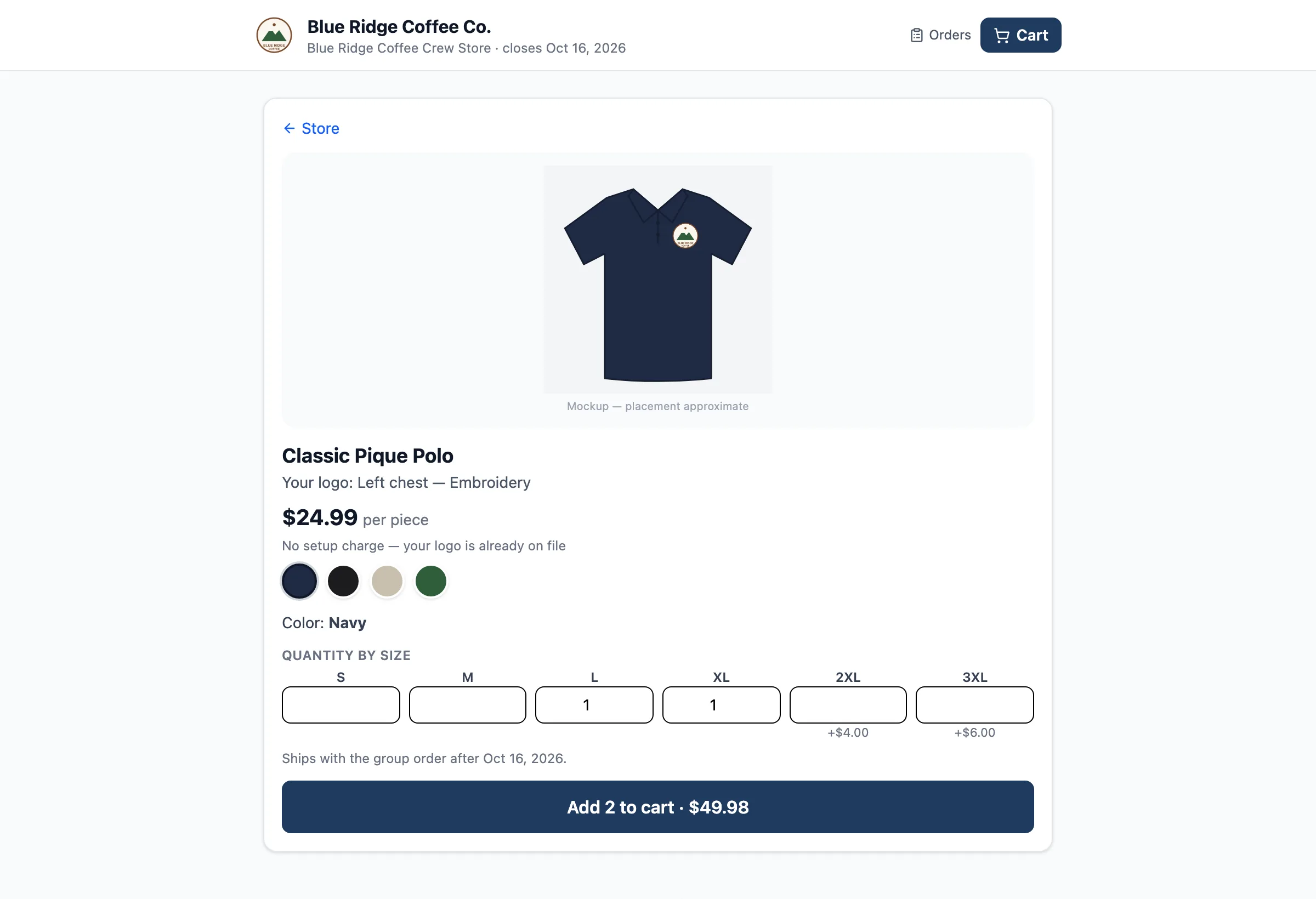Pick color and sizes